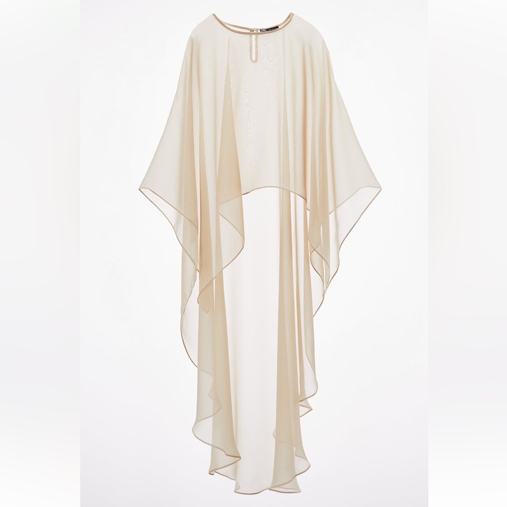 Zara ASYMMETRIC GAUZE CAPE. Stone. One Size. New with Tags.